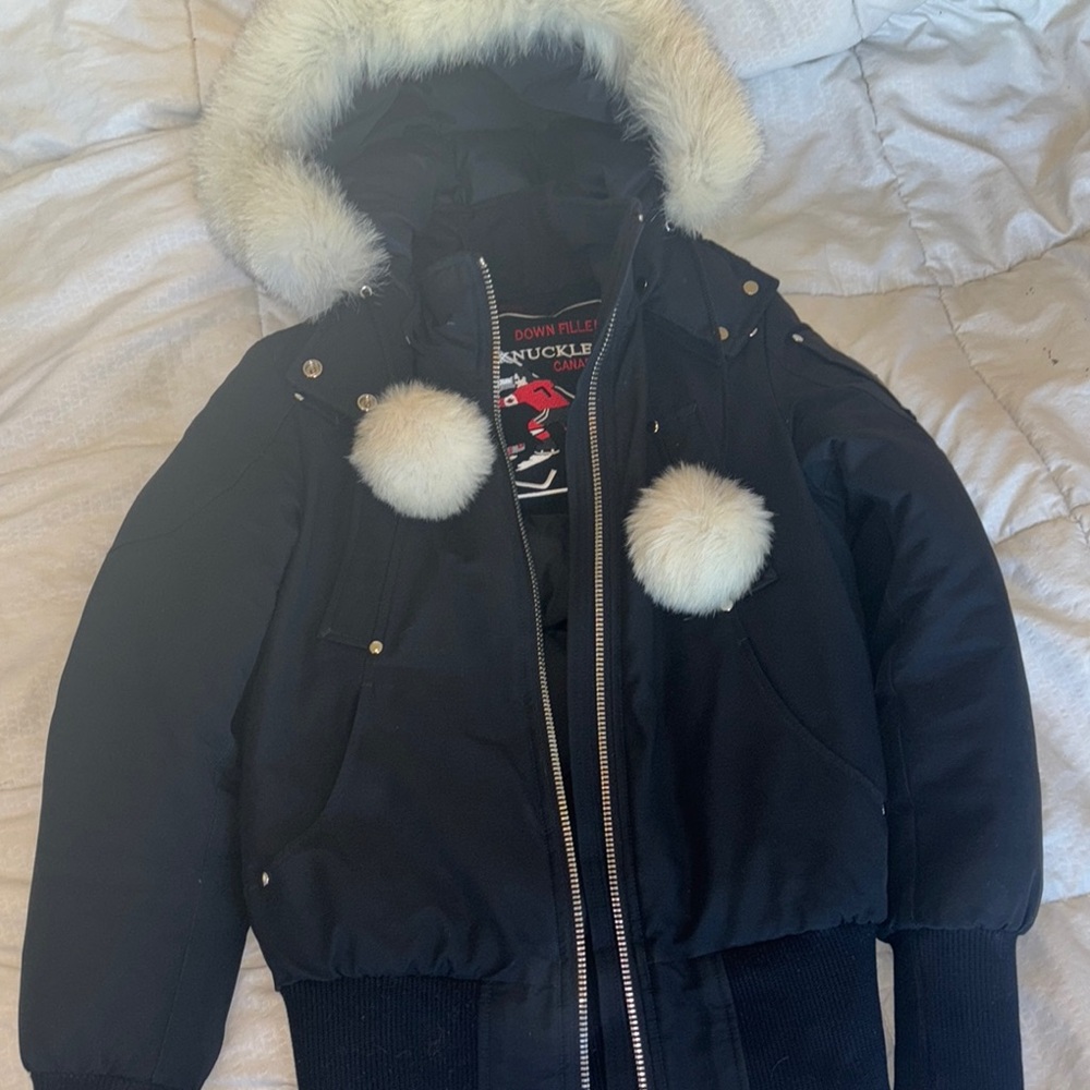 Black Hooded Jacket with Fur Trim